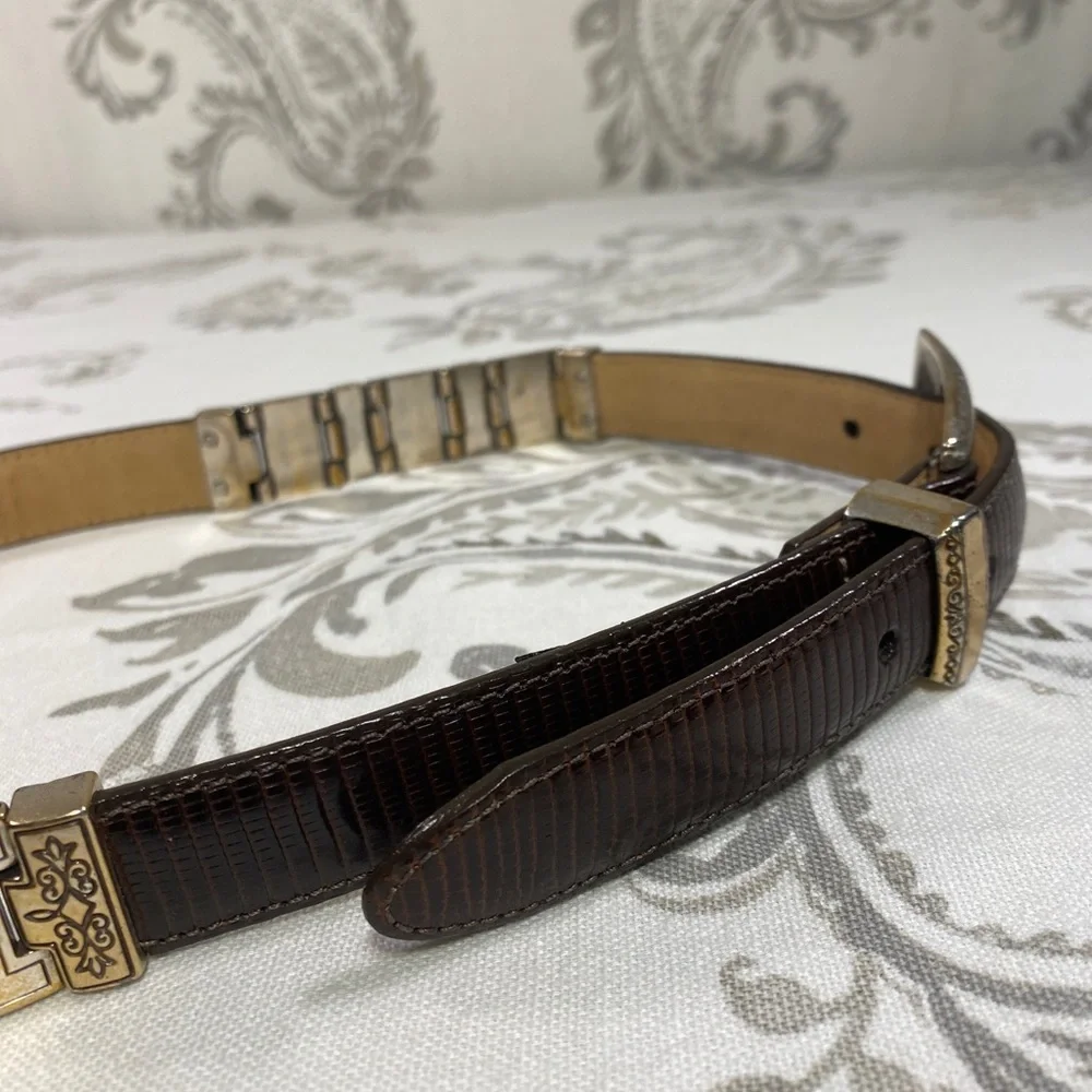Brighton VINTAGE cowgirl MADE IN USA Belt Leather Silver Metal Faux Snake 40609‎
